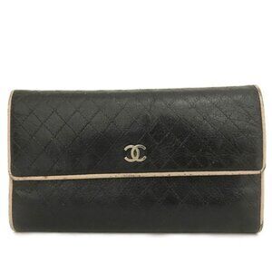EGA CHANEL Bicolore CC Logo Leather Long Trifold Wallet Black/9BL1643